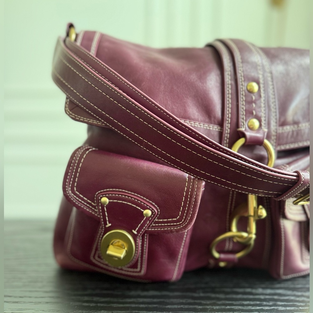 Coach Burgundy Leather Bag with Gold Accents